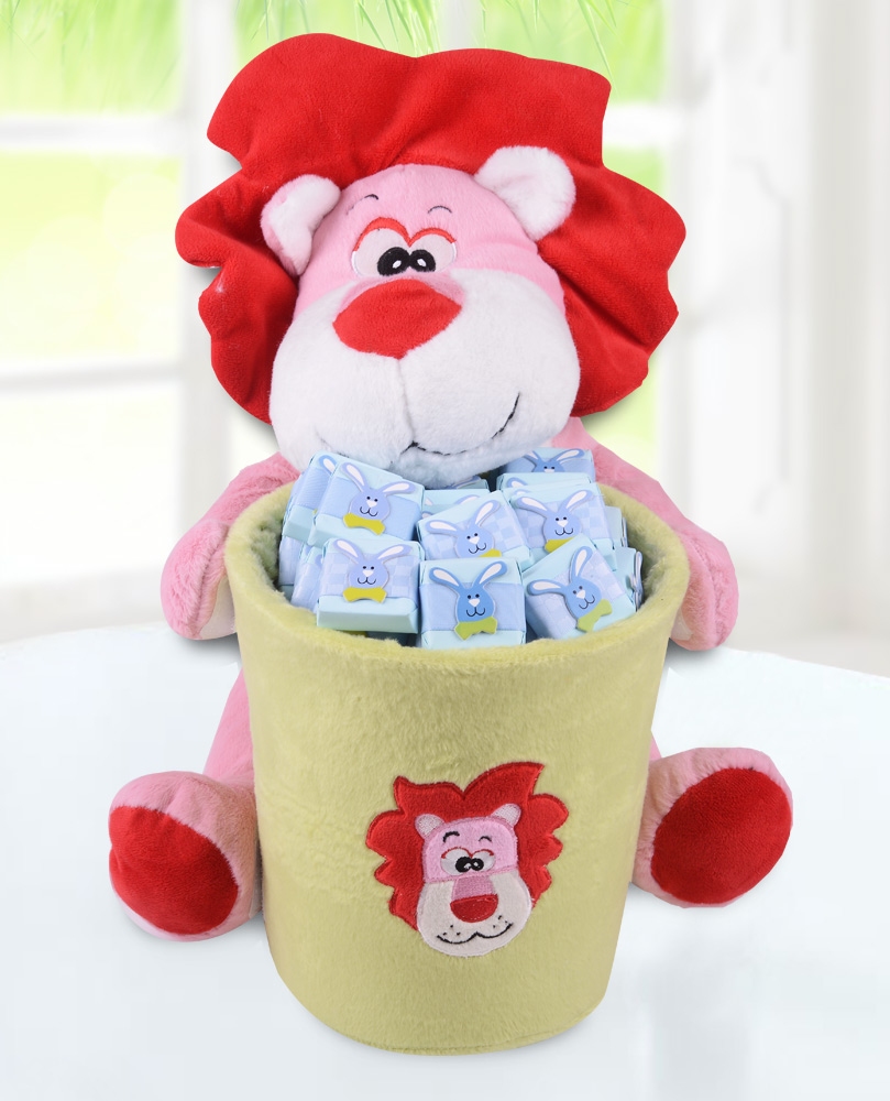 Peluş Aslan Erkek Bebek Çikolata Sepeti