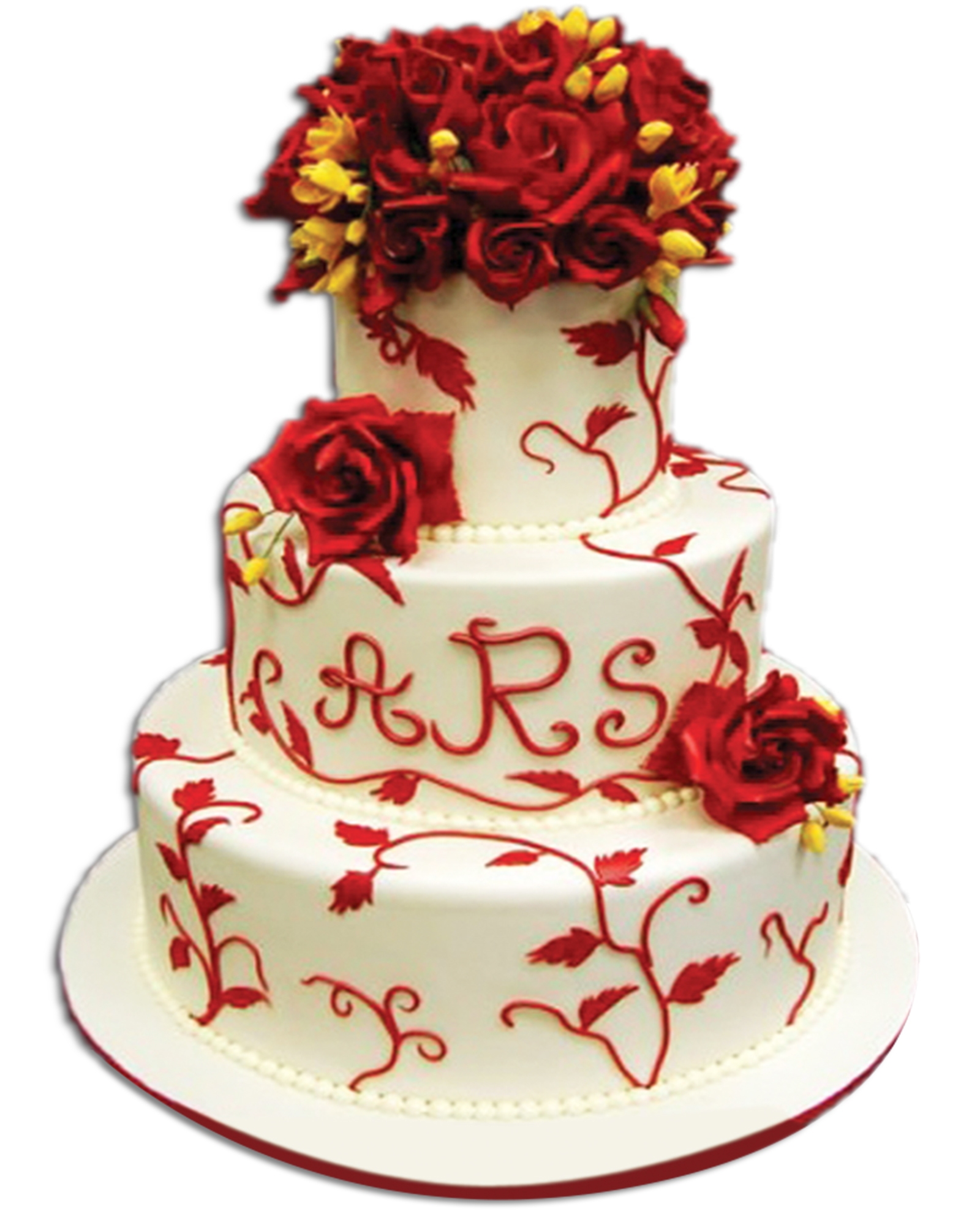 Üç Katlı Kırmızı Güllü Düğün Pastası