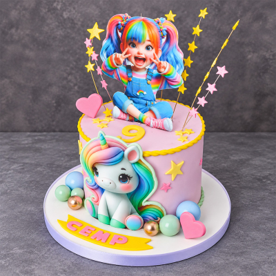 Rengarenk Unicorn Doğum Günü Pastası